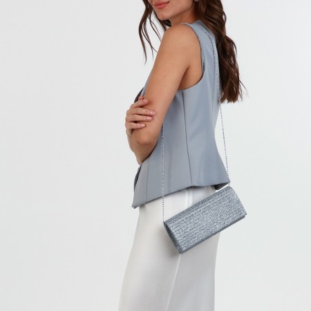 Female bag, valve department, long chain, silver color-1