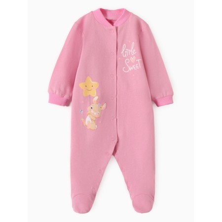 Children's jumpsuit with closed legs "Bunny", pink color, height 74