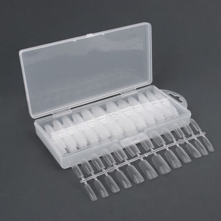 Gel tips for nail extension, 240 pcs, a soft square, full matte coating, in a container, color transparent color-4