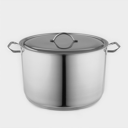 The pan is whole, 30 l, d = 39.6 cm, a metal cover, with a heat distribution layer, induction