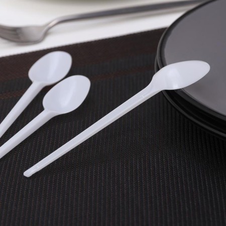A set of plastic disposable spoons of tea, 12.5 cm, 12 pcs, white color-1