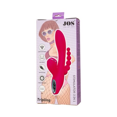 Vibroostimulator 3 in 1 Jos Tripling, 21 cm, silicone, pink color-13