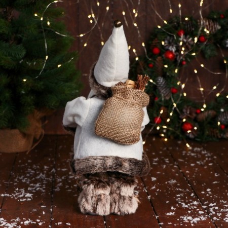 Santa Claus "in a fiber vest, with a flashlight" 28 cm, gray-white-2
