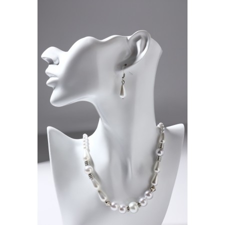 Set 2 objects: earrings, beads "pearl thread", white color in silver, 45 cm-4