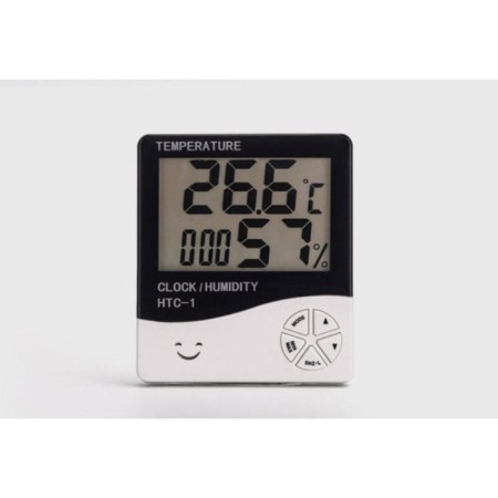 Clock - electronic biruni alarm clock with a thermometer, hygrometer, 10 x 10 cm