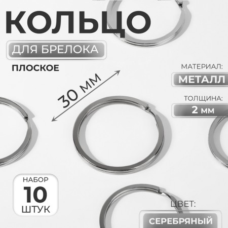 Ring for a key fob, flat, d = 30 mm, thickness 2 mm, 10 pcs, silver color