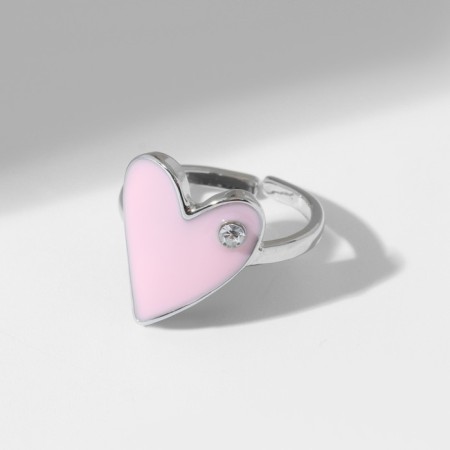 Ring "Heart" is smooth, pink color in silver, dimensionless-2