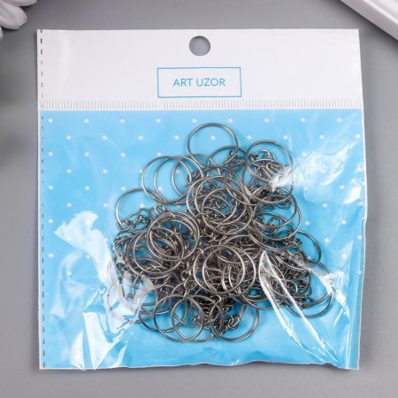 The basis for the key fob Ring metal with a chain silver d = 1.4 cm, DL. chains 1.8 cm set 60 pcs-4