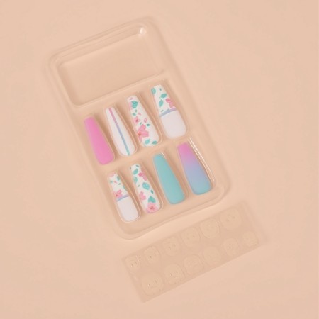 Flowering Nails "Flowerers", 12 pcs, with adhesive plates, ballerina shape, multi -colored-1