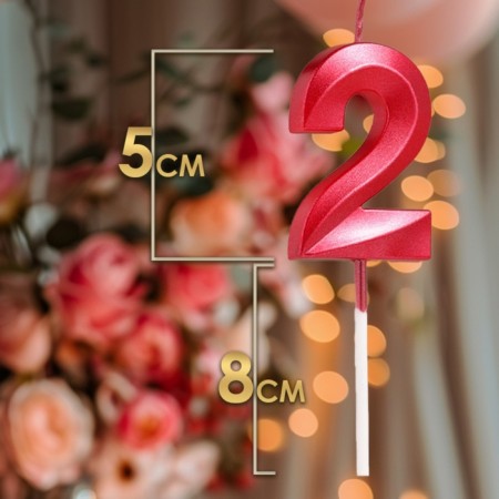 Candle in the cake on the skewer "Fine", the number "2", 5 cm, red-1