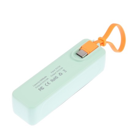 External battery DX151, 5000 mAh, USB, Type-C, Type-C cable, lantern, green-2