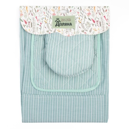 Kitchen set "Strips" apron 60x70cm, tack 20x20cm, mittens 12x15cm, green color, 50%p/e, 50%hl-6