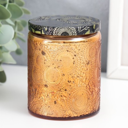 Bank for candles glass with a lid "Flower" gold, cylinder, galvanic 9x7x7 cm-1