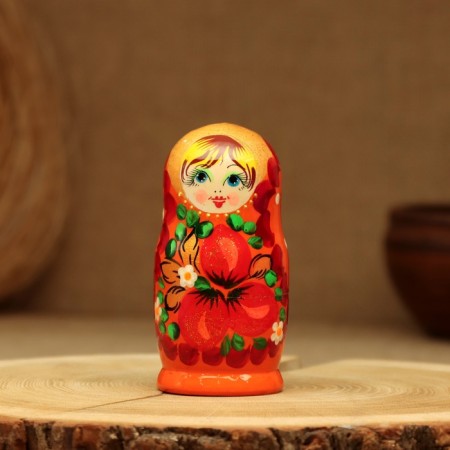 Matryoshka "Strawberry", orange dress, 3 puppet, 10-12 cm-11