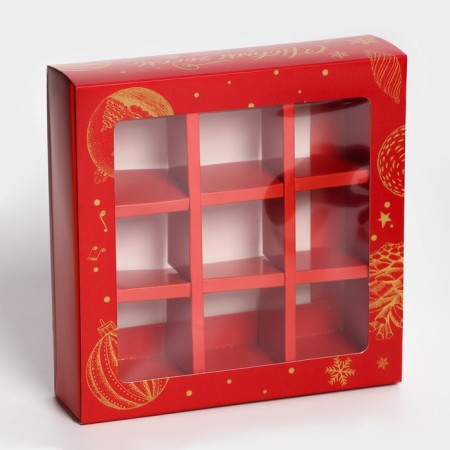 New Year. Box for 9 New Year sweets, 13.8 x 13.8 x 3.8, confectionery packaging-1
