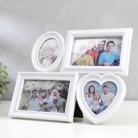 Photo frame in 4 photos white 10 × 15 cm, oval 9x6 cm, heart 9x9 cm-1