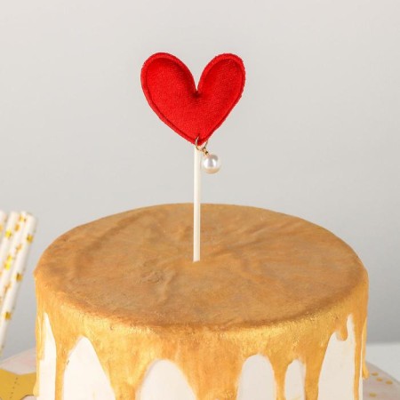 Topper for the cake "Heart", 17.5 × 8 cm, red color