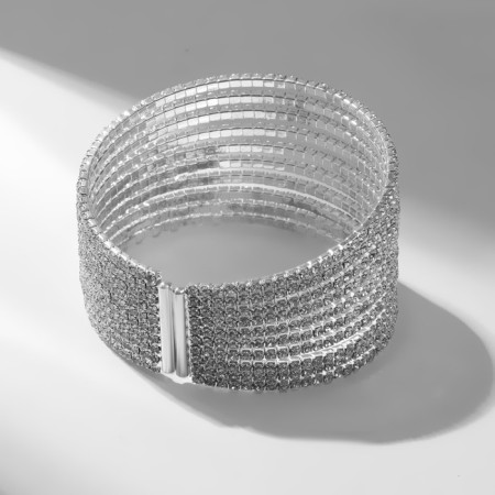 Bracelet with rhinestones "ice" luxury, 10 rows, white color in silver-1