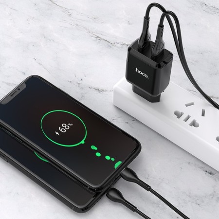 The network charger Hoco N7, 2 USB - 2.1 A, MicroUSB 1 m cable, black-7