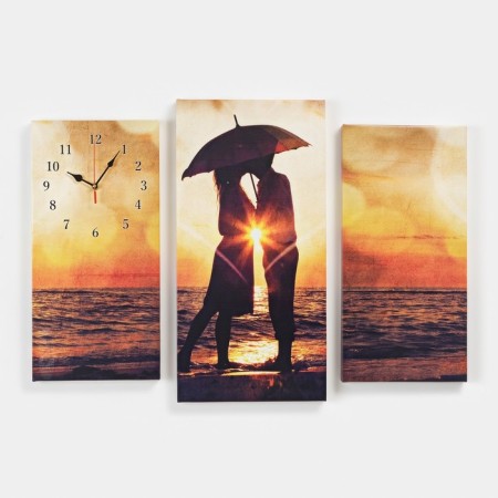 Carty clock, modular "couple in love on the shore", silent, 60 x 80 cm, triptych 204506