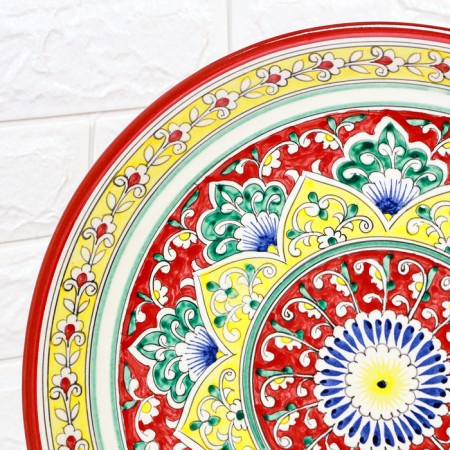 Lryagan Round Rishtan Ceramics, Red, 37cm, Mix-3