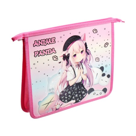 Folder d/notebooks A5 zipper on top plastic 205*240 pt 73-12 anime with pandas foil 72723-2