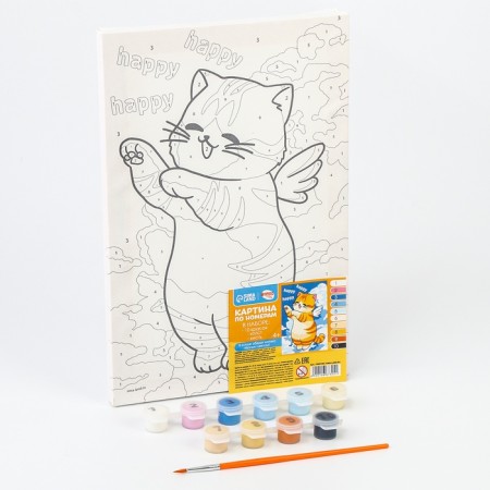 Picture on numbers for children on a canvas with a subframe "Happy cat", 20 x 30 cm-1