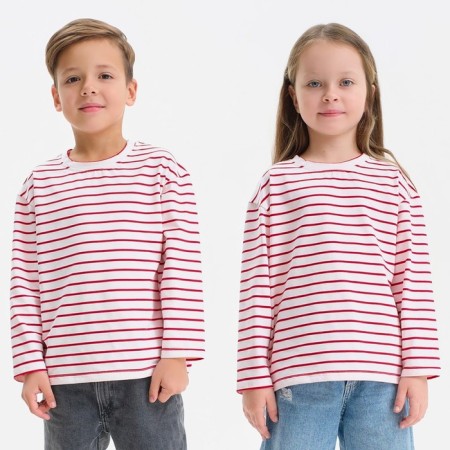 Longsliv children in strip KAFTAN, size 34 (122-128 cm), white/red color