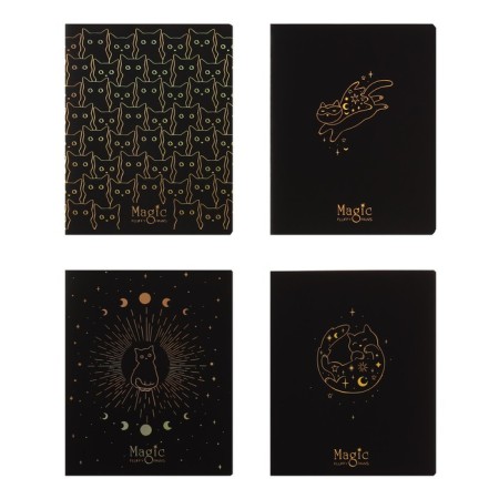 Notebook of 48 sheets in the Meshu Black Cat cage, cover coated cardboard, matte lamination, foil embossing, offset block, mix