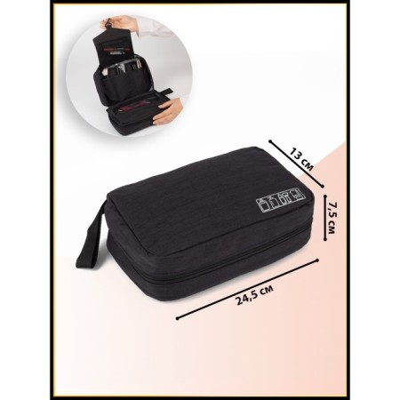 Cosmetic bag, 2 parts on lightning, with hook, black color-3
