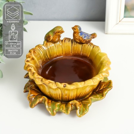 Ceramics candlestick for 1 candle "Birds on the flower" D-8 cm 14x14x8 cm