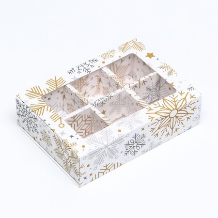 New Year. Box under 6 sweets "Snowflakes", 13.7 x 9.8 x 3.8 cm, confectionery packaging-5