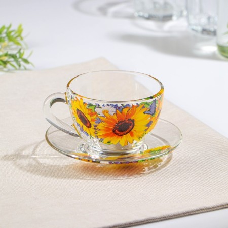 Tea couple "Sunflower", glass, cup+saucer, 200 ml, d = 92 mm-8