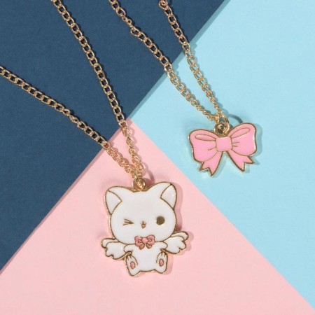 Kulons "Demetrons" cat with a bow, white-pink color in gold, 45 cm