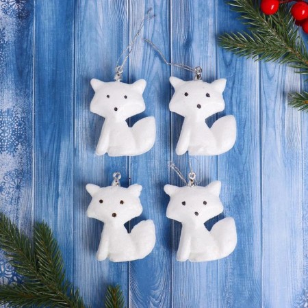 Christmas tree decoration "Foxes" (set 4 pcs) 4.5x6 cm, white
