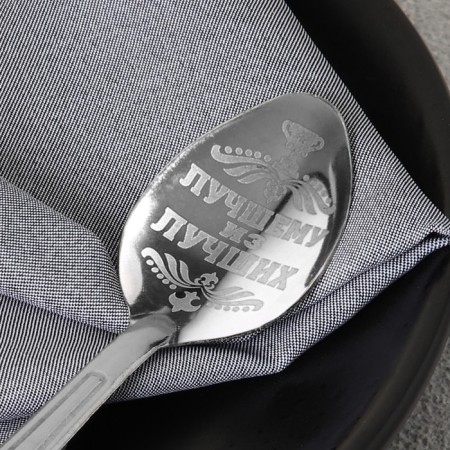 A teaspoon spoon with an engraving “100% peasant”, on a gift card, 3 x 14 cm.-6