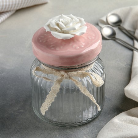 Glass Bank for bulk products "Rose", 600 ml, 11 × 14 cm, pink lid color