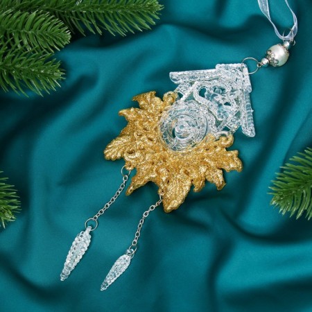 Jewelry decoration "New Year's watch shine" 10x18 cm, transparent-gold-1