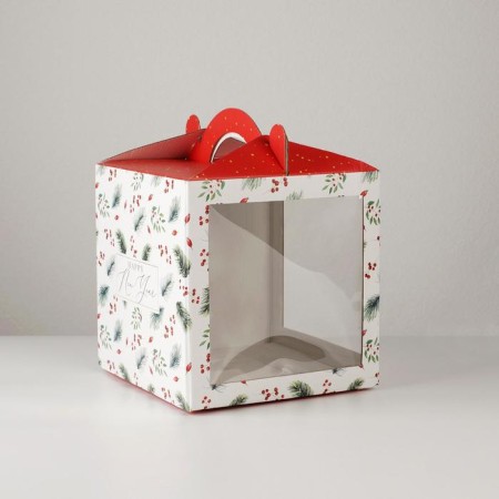 Confectionery box with a window, a chest, Happy New Year, 20 x 20 x 20 cm, New Year-1