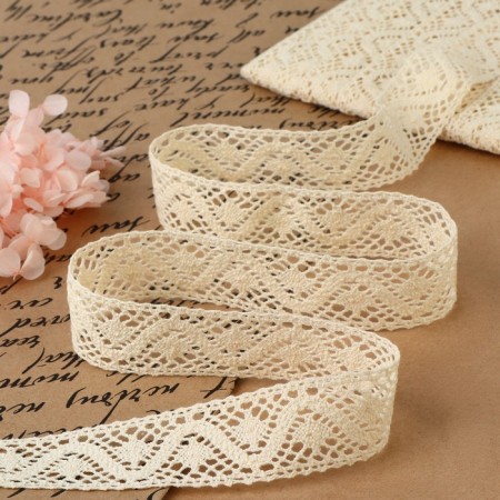 Knitted lace, 25 mm × 10 ± 1 m, beige color