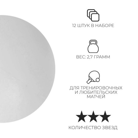 A table tennis ball Premier, 3 stars, set 12 pcs., 40 mm, white color-1