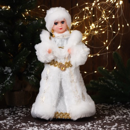 Snow Maiden "In a fur coat and earrings. With a strap" moves, 40x20 cm, white