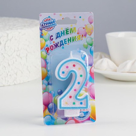 Candle for the Cake "Golsheki", the number "2", sequins, 7 cm, mix-1
