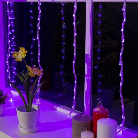 Girlyanda "Waterfall" 2 × 1.5 m, IP20, transparent thread, 400 LED, purple glow, 8 modes, 220 V-2