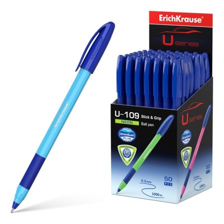 Ballic handle Erichkrause U-109 Neon Stick & Grip. Node 1.0 mm, Tround -sided mixing body, blue ink