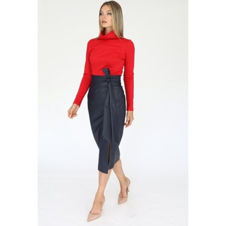 Leather skirt-pencil midi with a cut, size 44-1