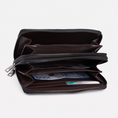 Male purse on lightning, department for bills, for maps, for coins, black color-3