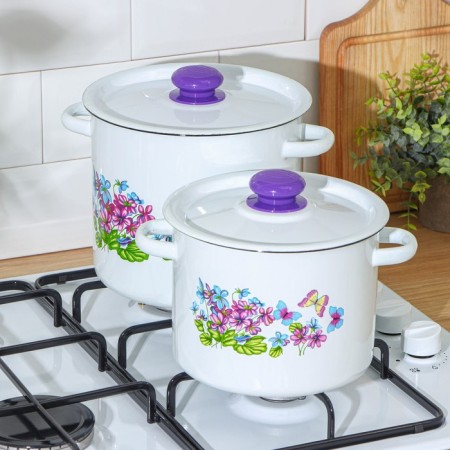 Set of pots "violet", 2 items: 3.5 l, 5.5 l, enameled lids, induction, color mix-3