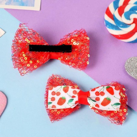 Hair clamp "Bow Christin" (set 2 pcs) berries, 4.5 cm, red-1