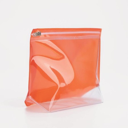 Cosmetic bag with zip-gl, transparent/orange color-1